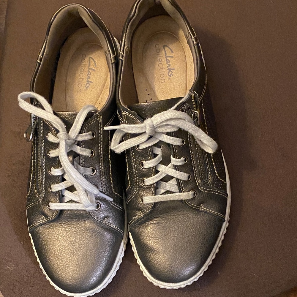 Clarks Black Leather Sneakers with White Accents